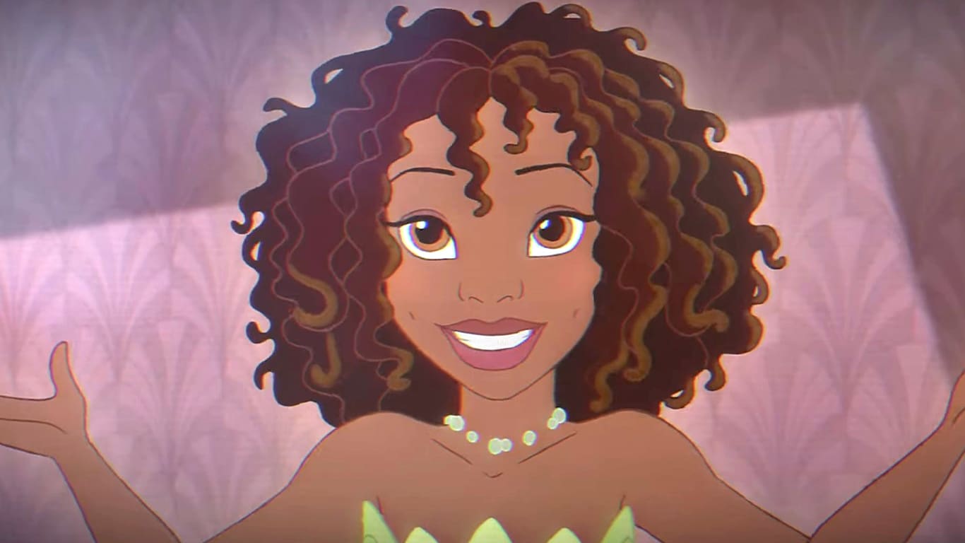 Princesa Tiana com cabelos soltos