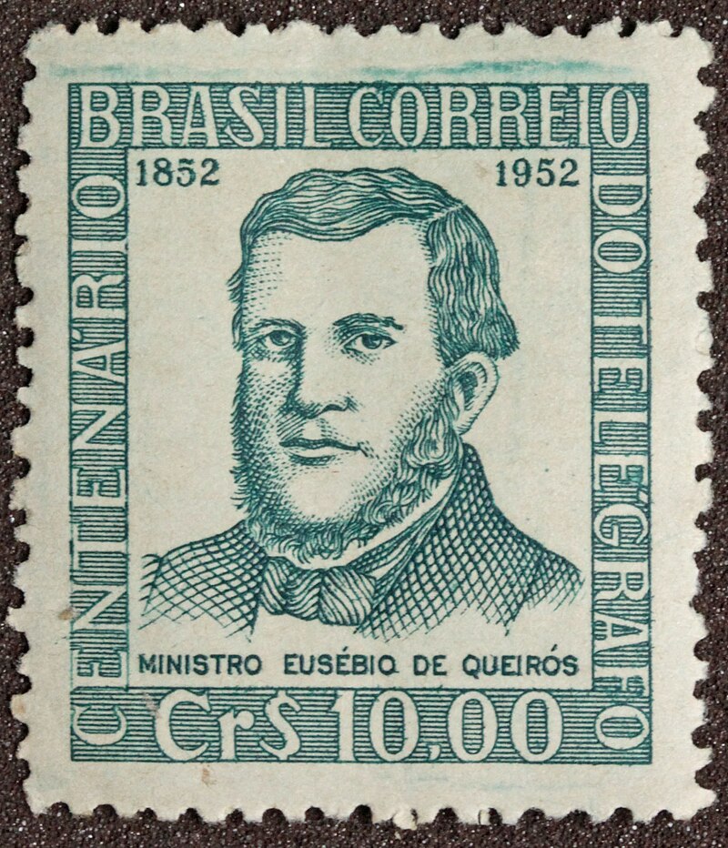 Lei Eusébio de Queirós: 174 anos da lei que proibiu o tráfico de africanos escravizados no Brasil 5 Selo do Centenario do Telegrafo 1000